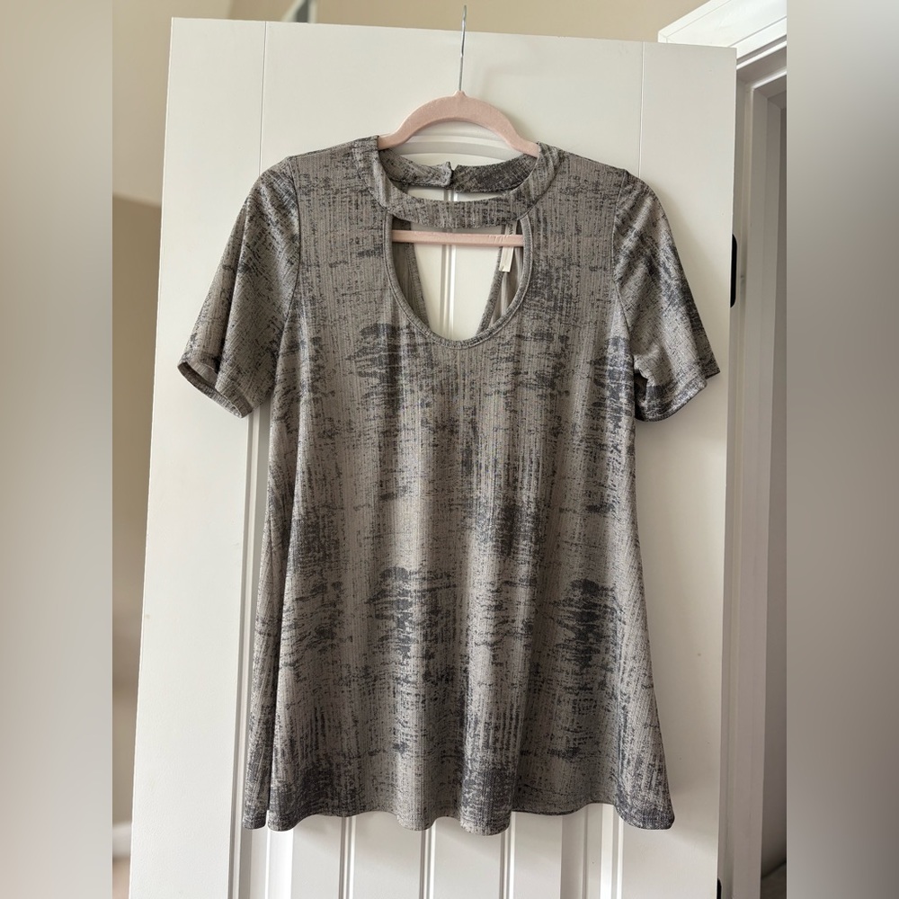 dear apple - Gray Metallic Patterned Women's Top